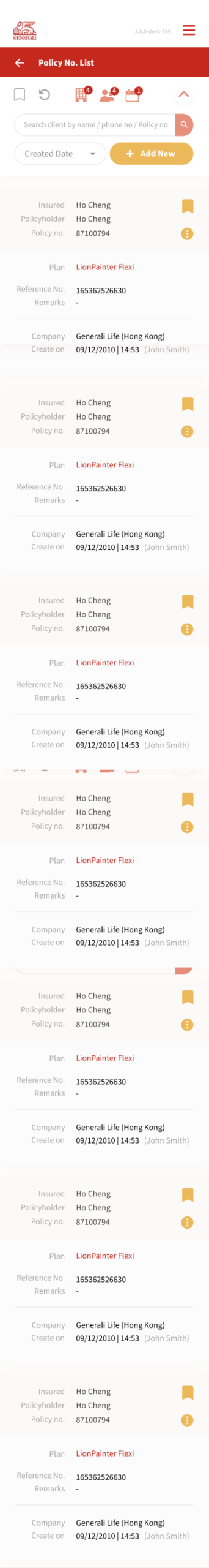 Genconnect mobile &mdash; Policy No. List