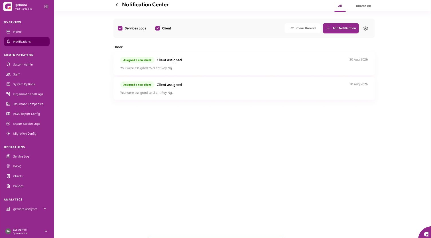 getBora — Home / Notifications