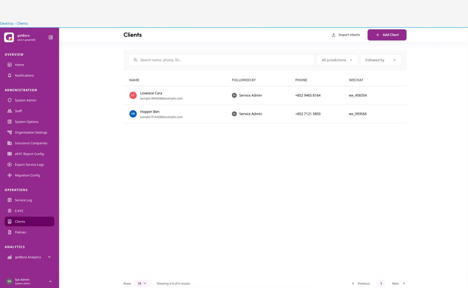 getBora — Clients / Policies